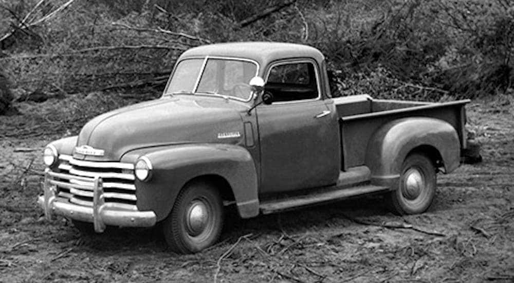 A grey 1947 Chevy 3100 Series is shown from the side.