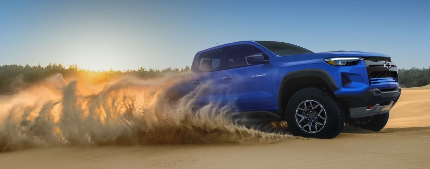 Blue 2026 Chevy Colorado ZR2 kicking up dirt