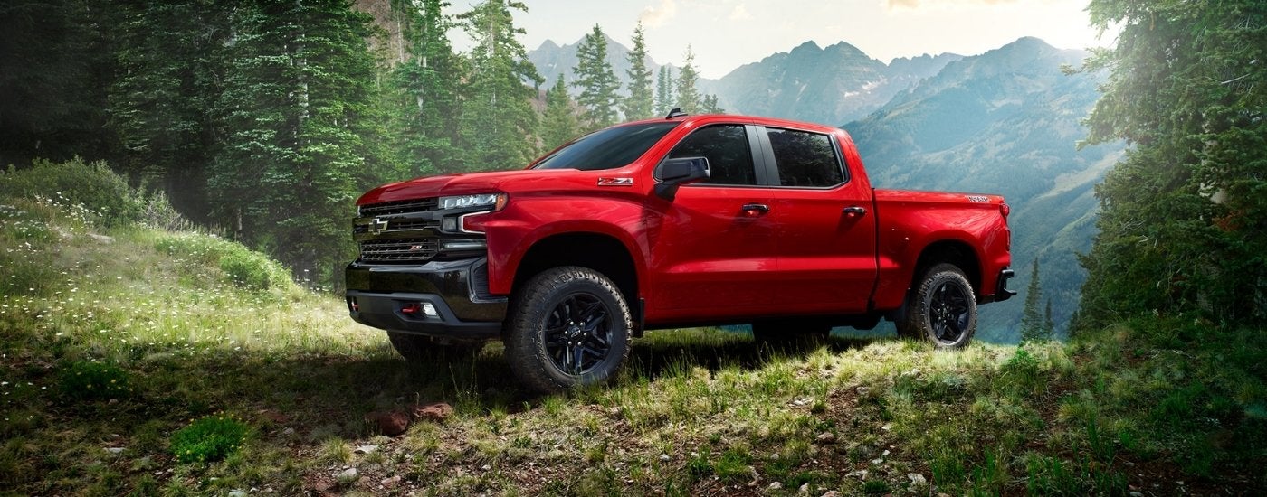 Red 2019 Chevy Silverado 1500 Z71 parked in a clearing